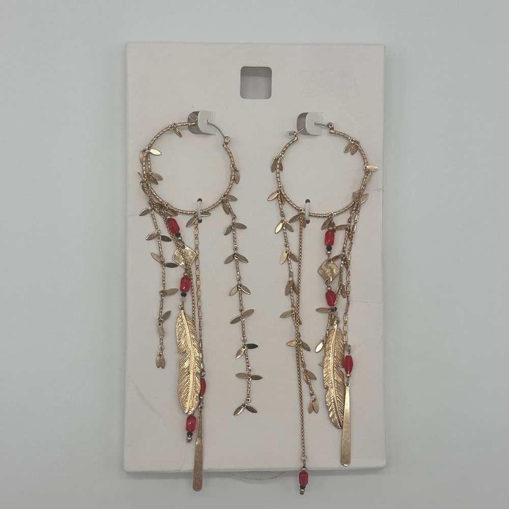 Zara Tassel Feather Multi Layer Earrings